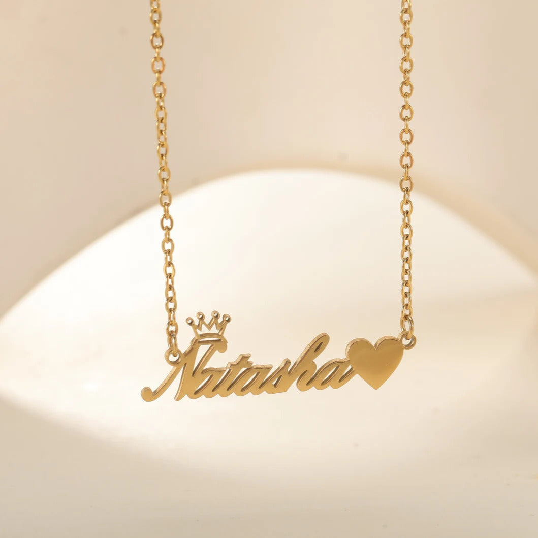 Custom Name Necklace with Crown & Heart