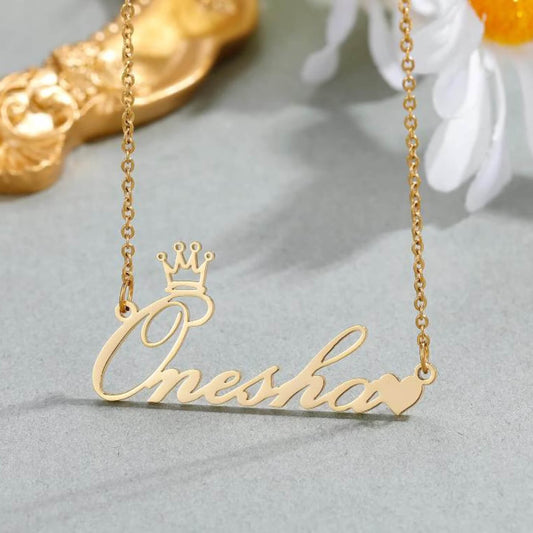 Crown Heart Name Necklace