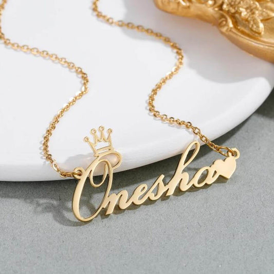 Crown Heart Name Necklace