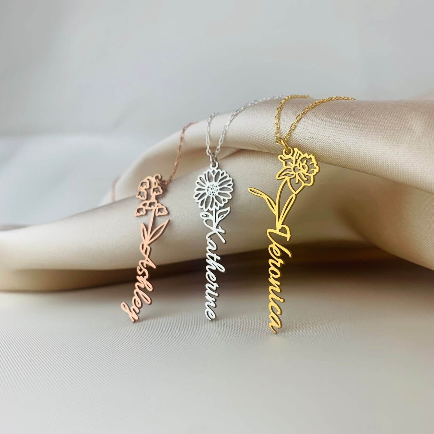 Personalized Birth Month Flower Necklace