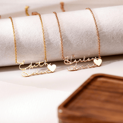 Personalized Double Name Necklace with Heart