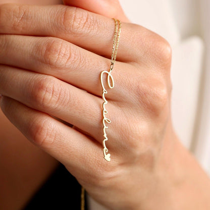 Vertical Custom Name Necklace with Heart Accent