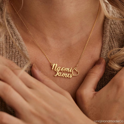 Custom Double Name Necklace with Heart
