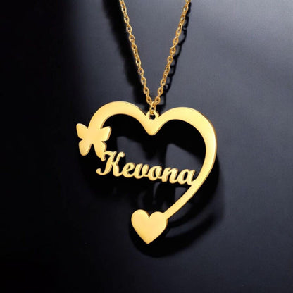 Heart Butterfly Name Necklace