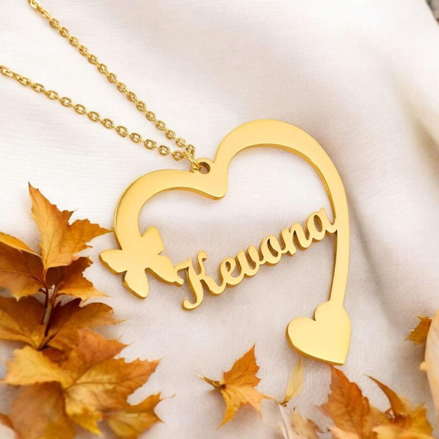 Heart Butterfly Name Necklace