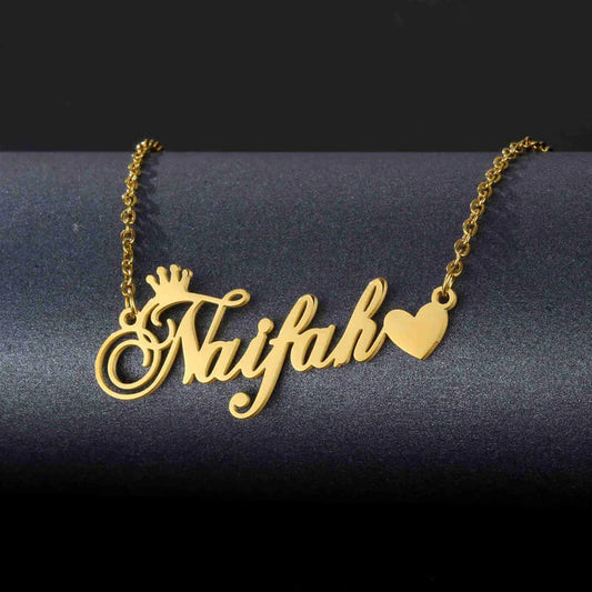 Personalized Crown With Heart Name Necklace