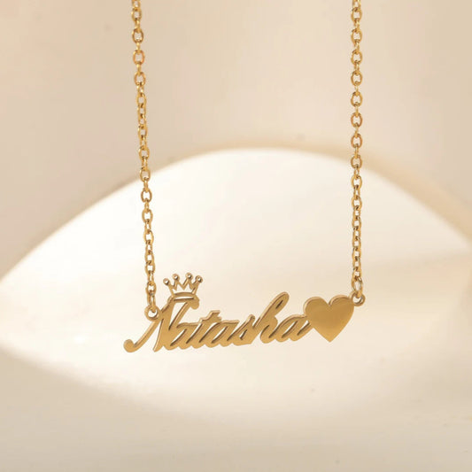 Custom Name Necklace with Crown & Heart
