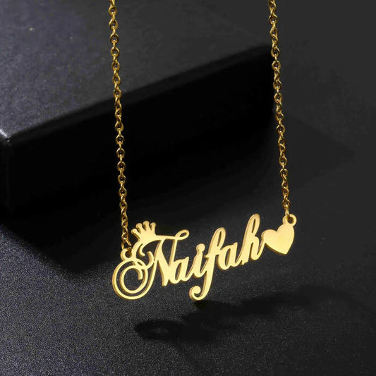 Personalized Crown With Heart Name Necklace