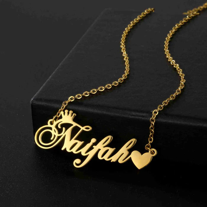 Personalized Crown With Heart Name Necklace
