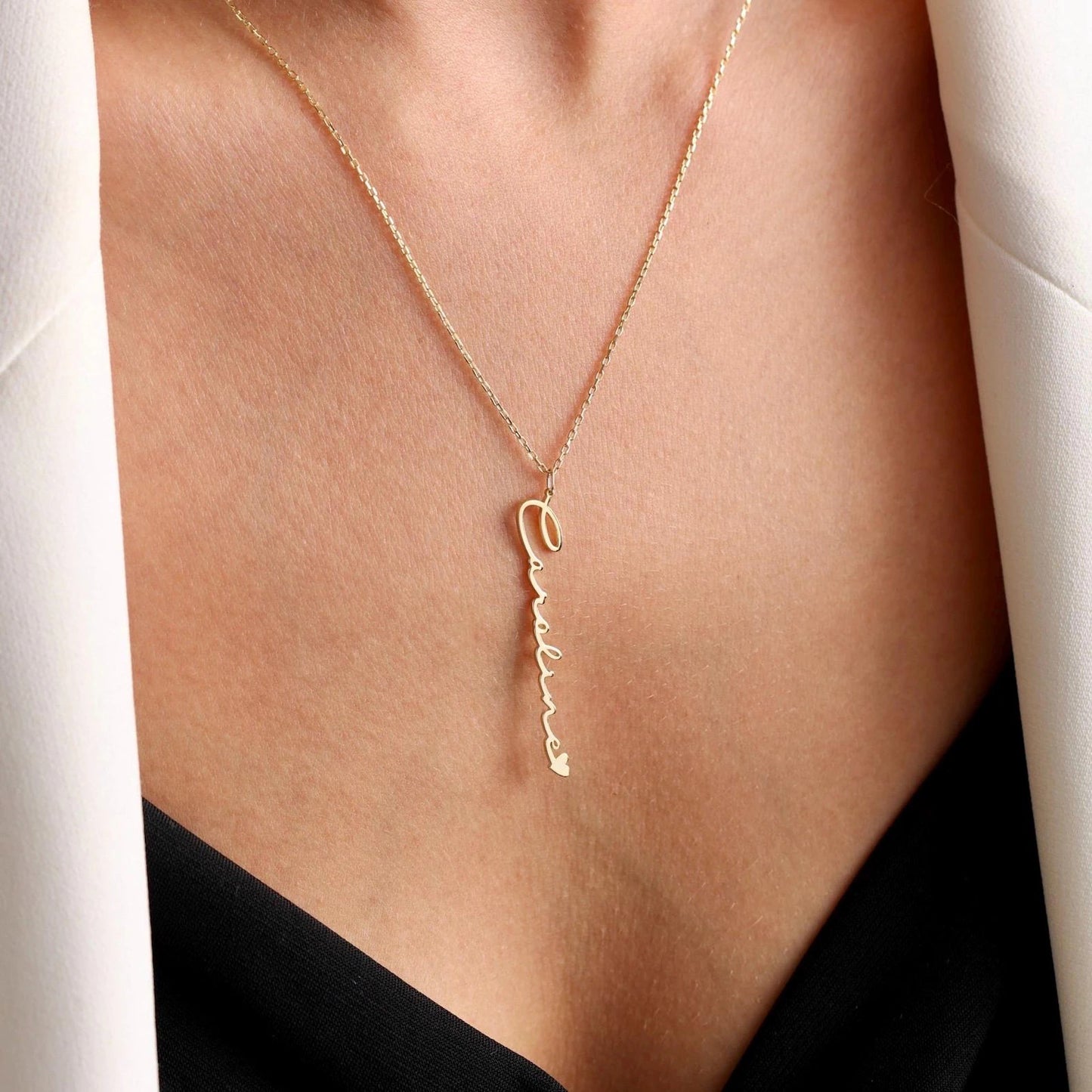 Vertical Custom Name Necklace with Heart Accent
