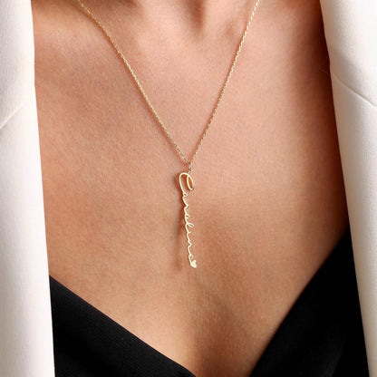 Vertical Custom Name Necklace with Heart Accent