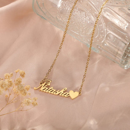 Custom Name Necklace with Crown & Heart