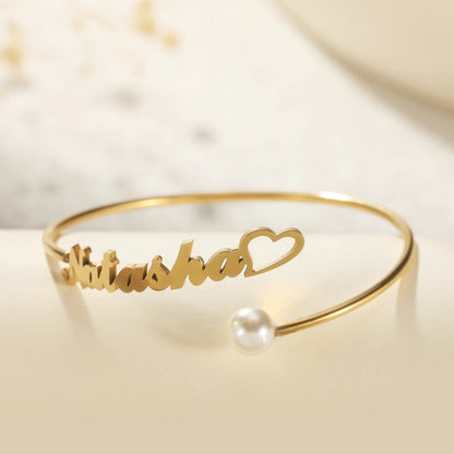 Custom Name Bracelet with Heart & Pearl