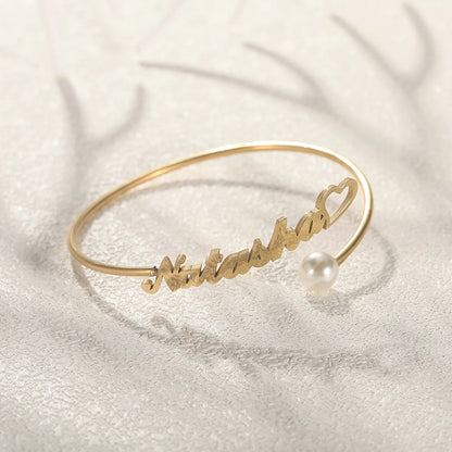 Custom Name Bracelet with Heart & Pearl